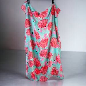 Flamingo Print Cowl Scarf Polyester Ocean Green Pink Peach Color 26”x36.5”